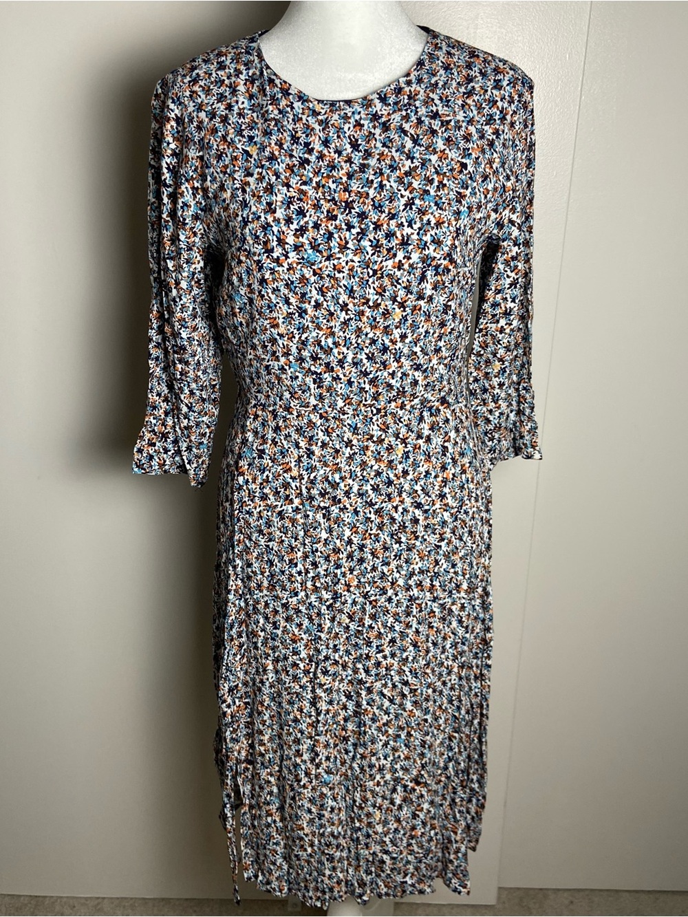 LOFT Blue and Brown Floral Midi Dress